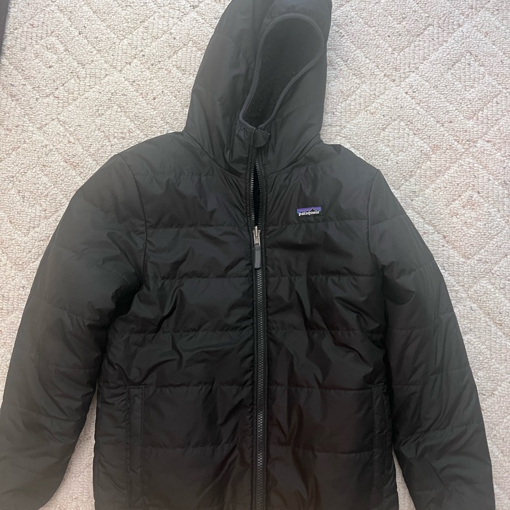 Patagonia Boys Reversible Ready Freddy Kids Black Hooded Jacket